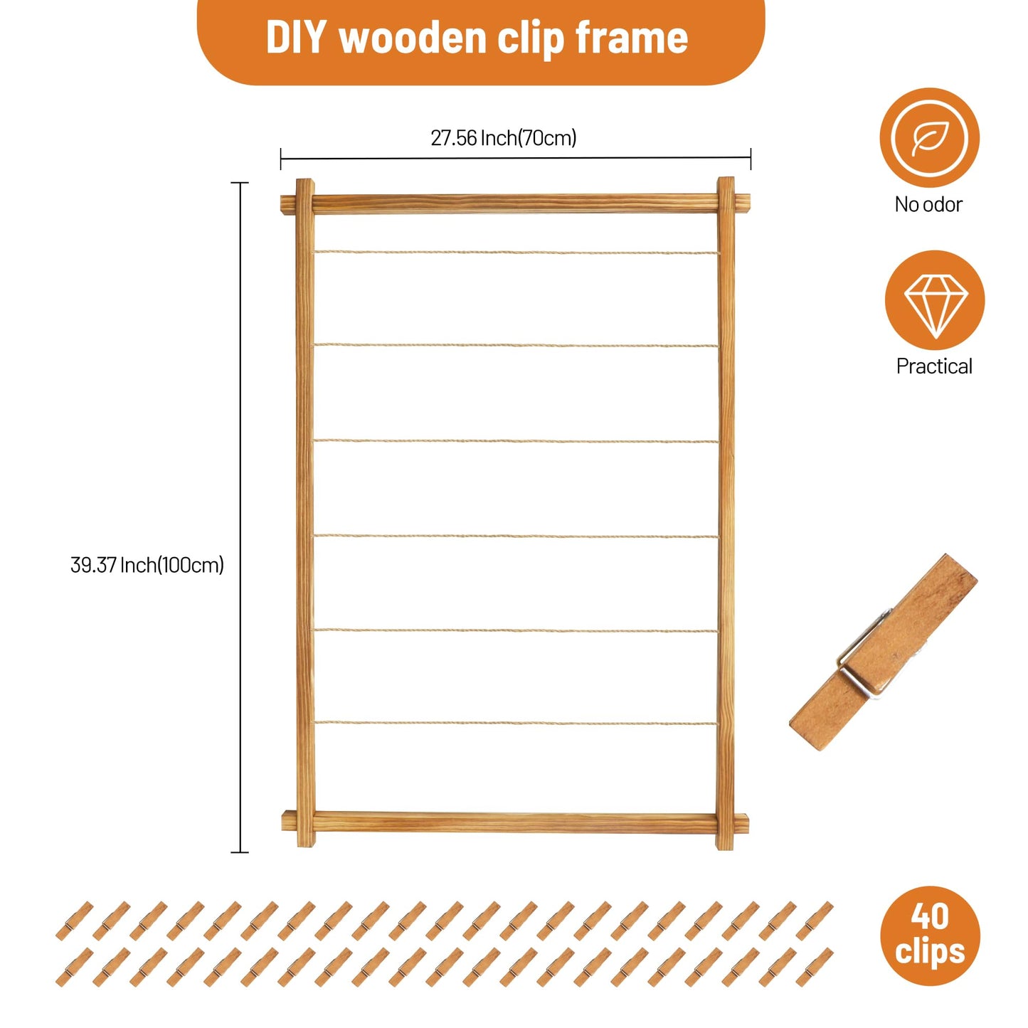 Collage Picture Frame,Photo Display Board with Clips,Hanging Pictures Frames Photos Wall Decor for Wedding Graduation Party Birthday Greeting Letter Postcards Christmas Cards Holder Organizer,39 inch