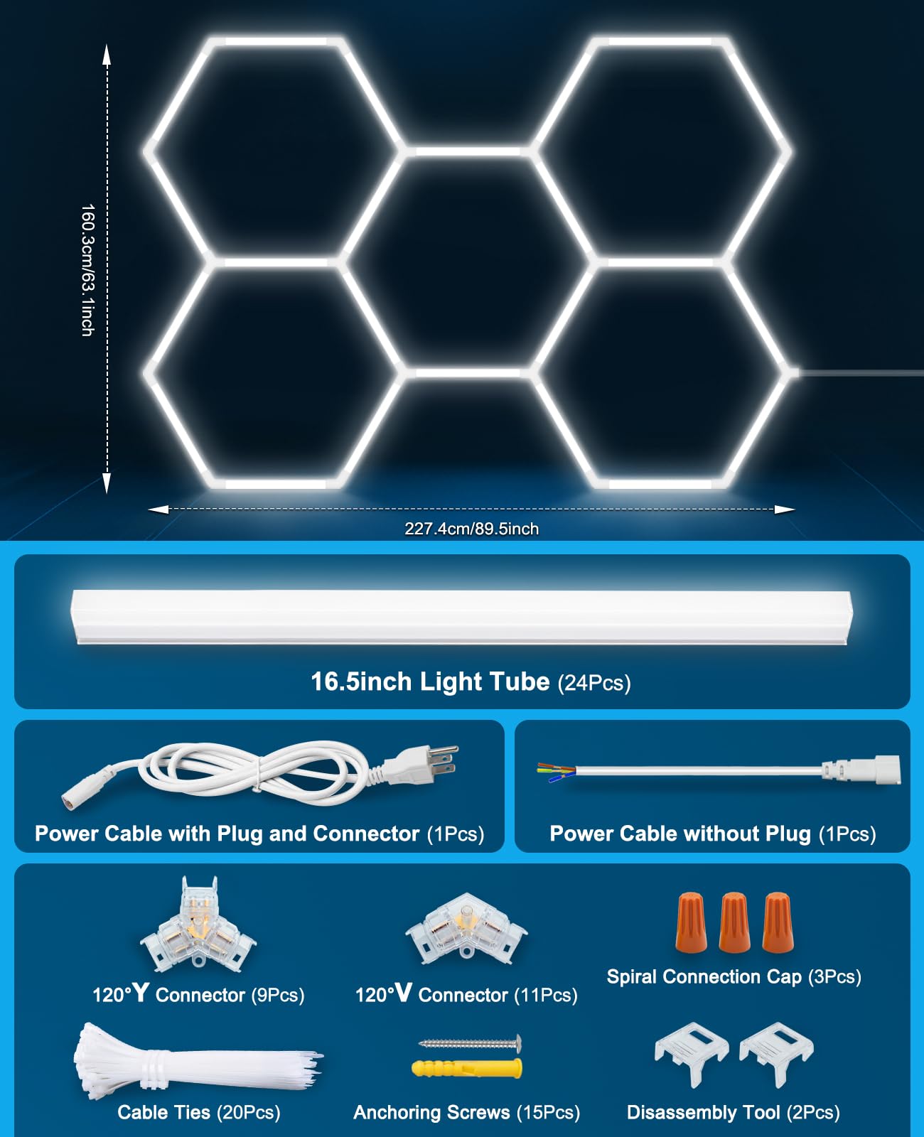 Hexagon Garage Lights: Hexagon led Gym Lights 26520LM DIY Car Detailing Ceiling LED Shop Light for Basement Warehouse Workshop Barbershop Car Care Wash Room Auto Beauty Exhibition Hall 5 Grids 6500K