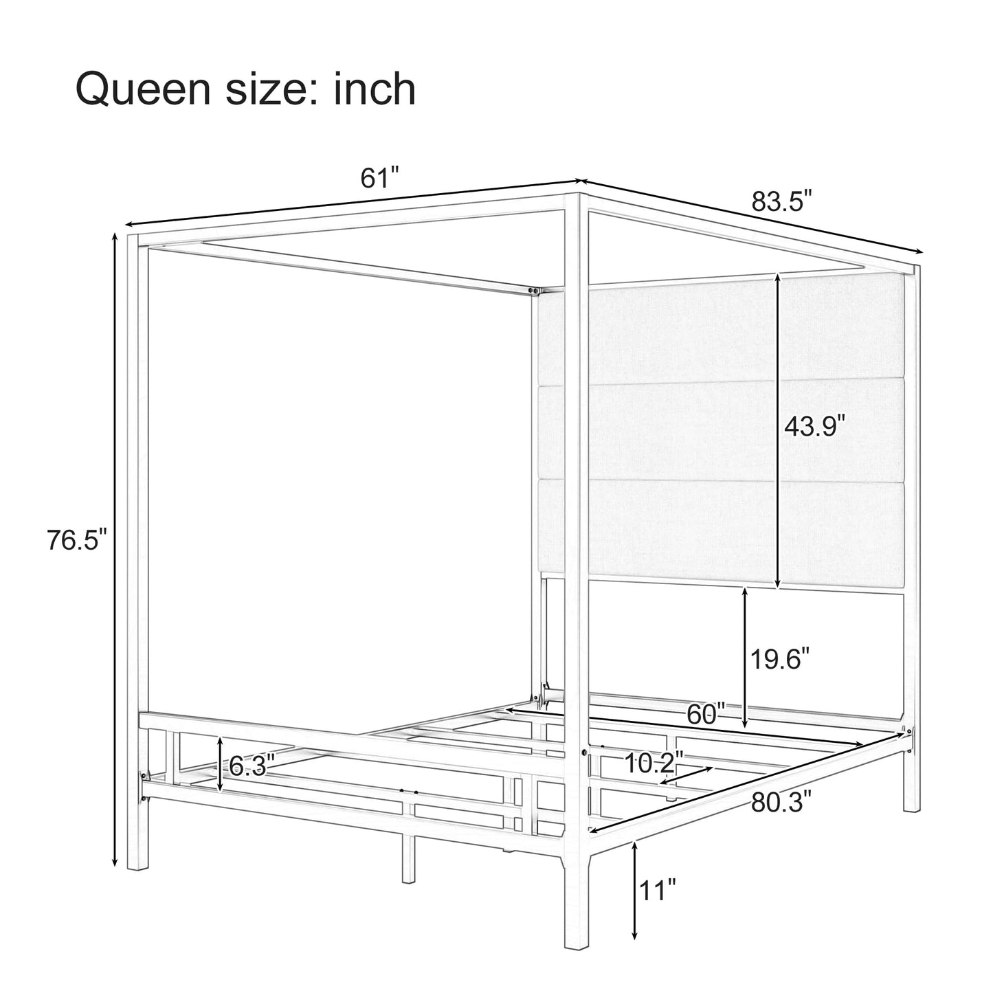 Merax Queen Size Gold Metal Canopy Bed Frame, 76.5" Tall Linen Upholstered Headboard, 4-Poster Bed with 800 lbs Capacity, Box Spring Required for Bedroom, Gold+Tan
