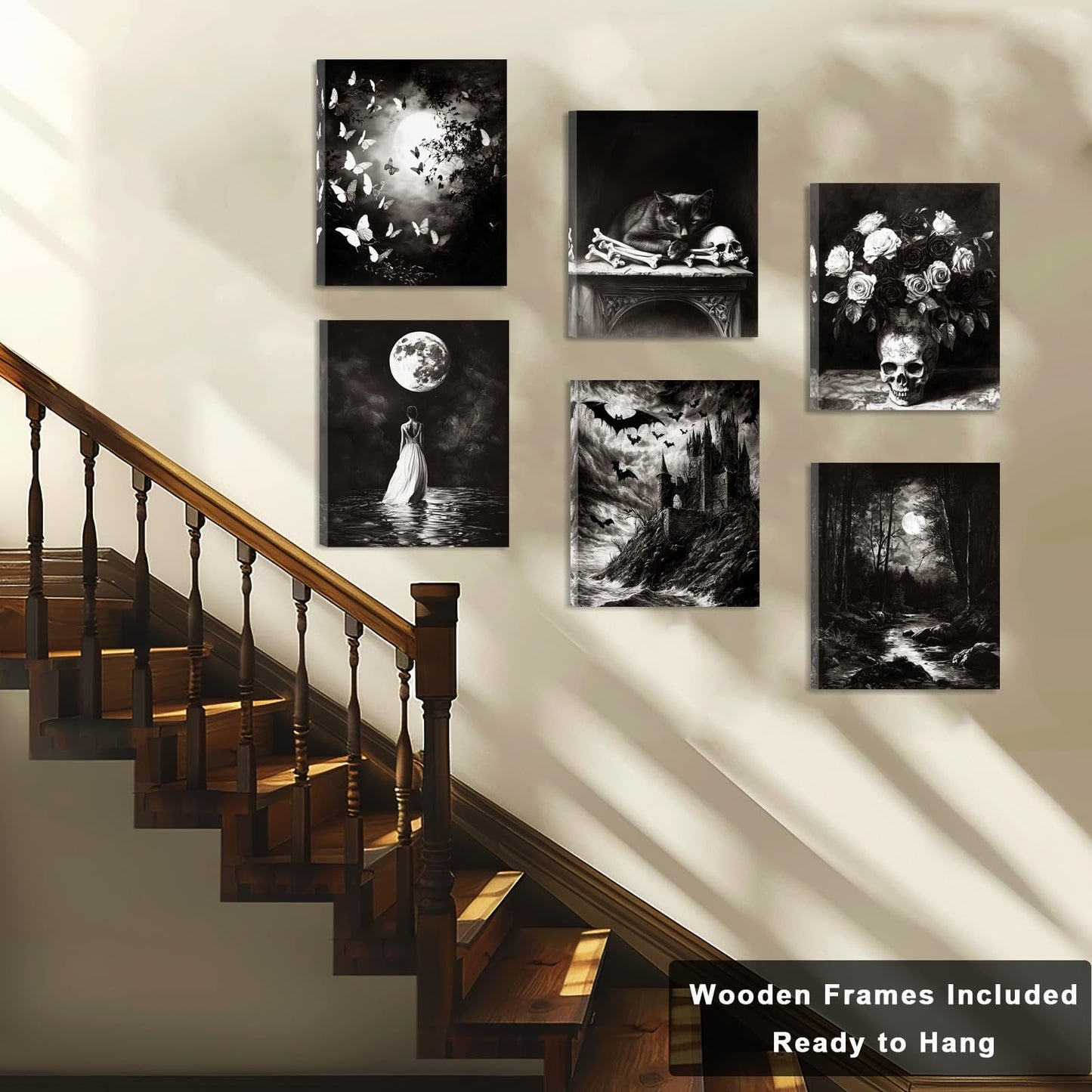 Framed Dark Academia Wall Art, Victorian Gothic Wall Art, Creepy Dark Moody Decor Aesthetic Decor for Bedroom Living Room Gallery Home (Framed, 8x10in, Set of 6, Ready to Hang)