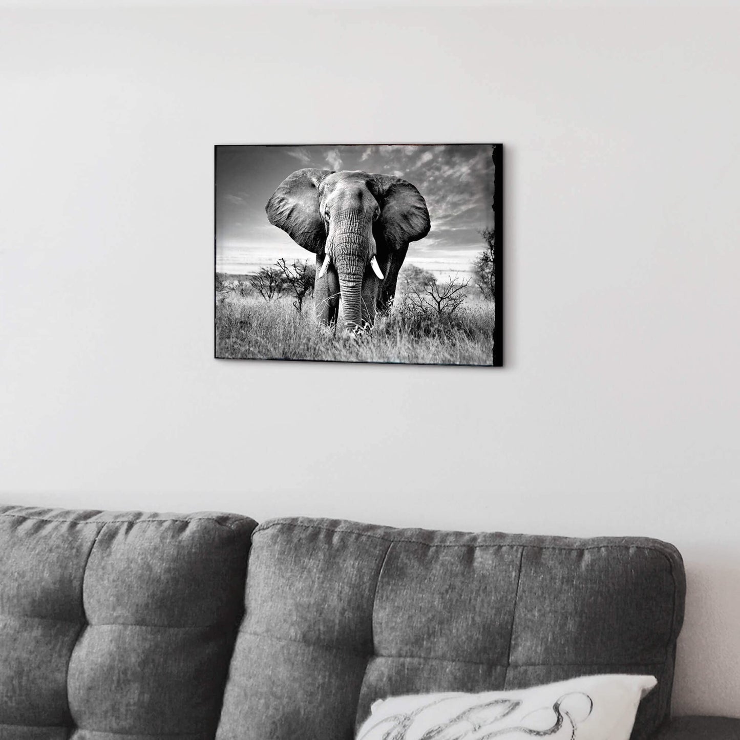 SunFlax Wild Elephant Canvas Wall Art: African Animals Picture Safari Landscape Painting Modern Artwork Black and White Print for Living Room Bedroom Bathroom Ready to Hang