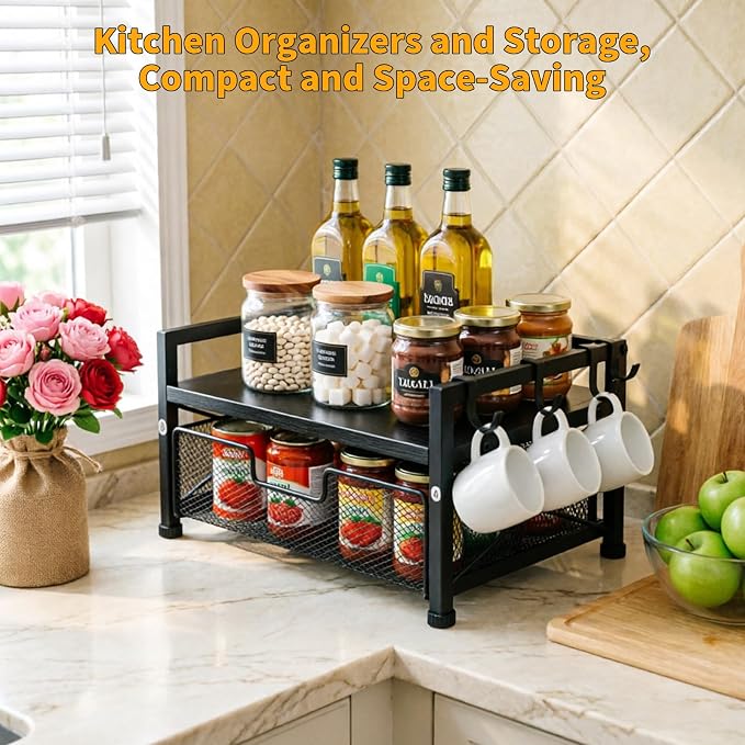 Tea Bag Organizer, Teabag Holder with Storage Drawer, Wood Tea Organizers and Storage Chest, Tea Station Chest Display Container Box for Countertop Kitchen (Grey)