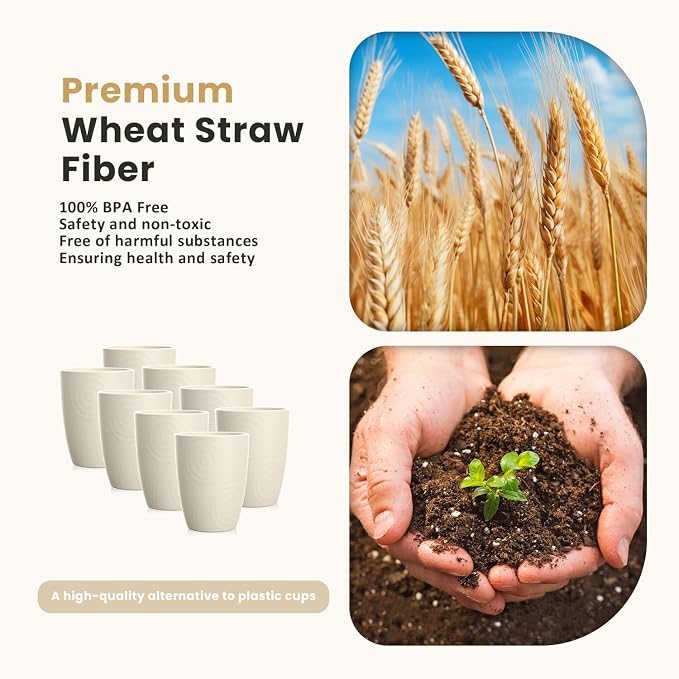 Homienly Wheat Straw Cup Unbreakable Water Cup | 16 OZ Reusable Water Drinking Glasses Sets of 8 | Lightweight Tumbler for Kitchen Outdoor | Dishwasher & Microwave Safe Kitchen Cup Set - Beige