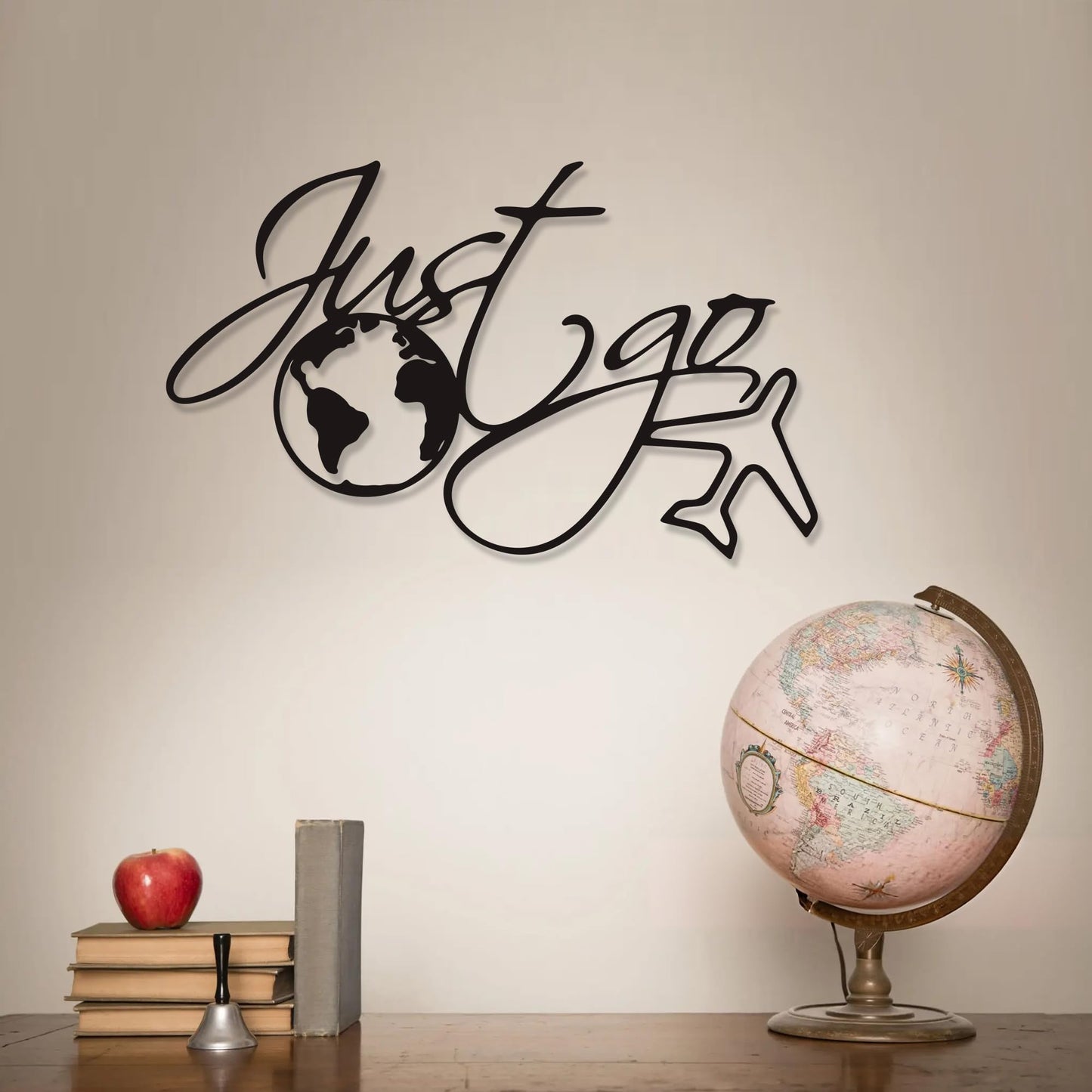 YATEASLU Travel Wall Art Just Go – World Map & Airplane Metal Decor, Adventure Wall Sculpture for Home, Camper & Bathroom – Waterproof Indoor/Outdoor Travel Decorations(15.2x9.3IN)