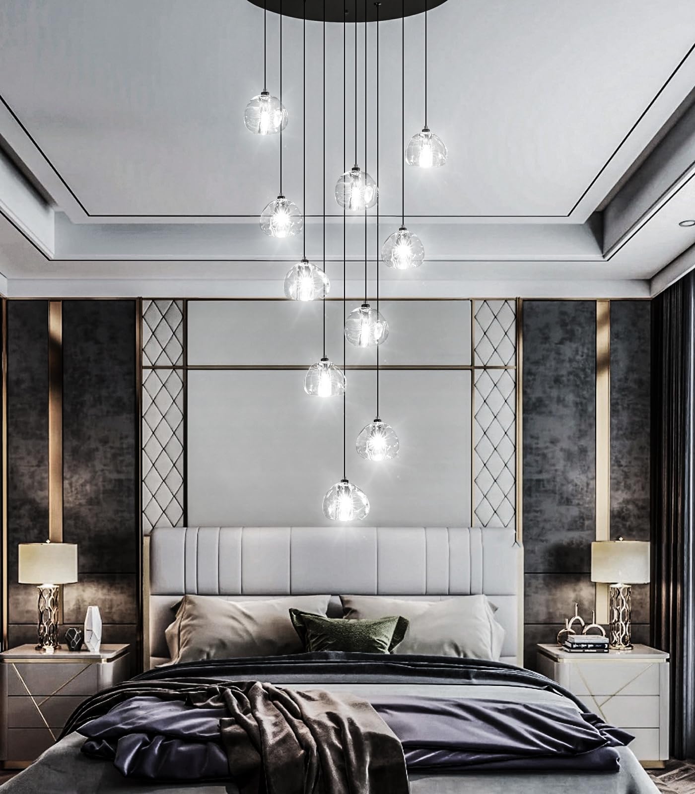 HAIXIANG LED Chandeliers for Dining Room Adjust High Ceiling Chandelier Light Fixtures Entrance LED Dimmable Ceiling Pendant Drops Light Remote Lights for Living Room Stairwell 2700K 6000K