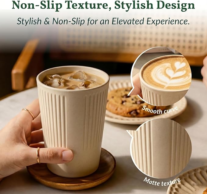 Homienly Drinking Glasses Wheat Straw cups,Unbreakable Alternative to 12oz Plastic Cups,Stackable and Lightweight Cups for Juice,Iced coffee-Colorful