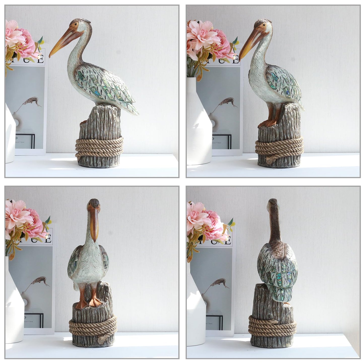 Lukitas Standing Pelican Statue and Sculpture Decor, Nautical Coastal Beach Bird Figurine, Creative Decorative Ornament for Home Garden Yard Lawn Outdoor, Resin 14''