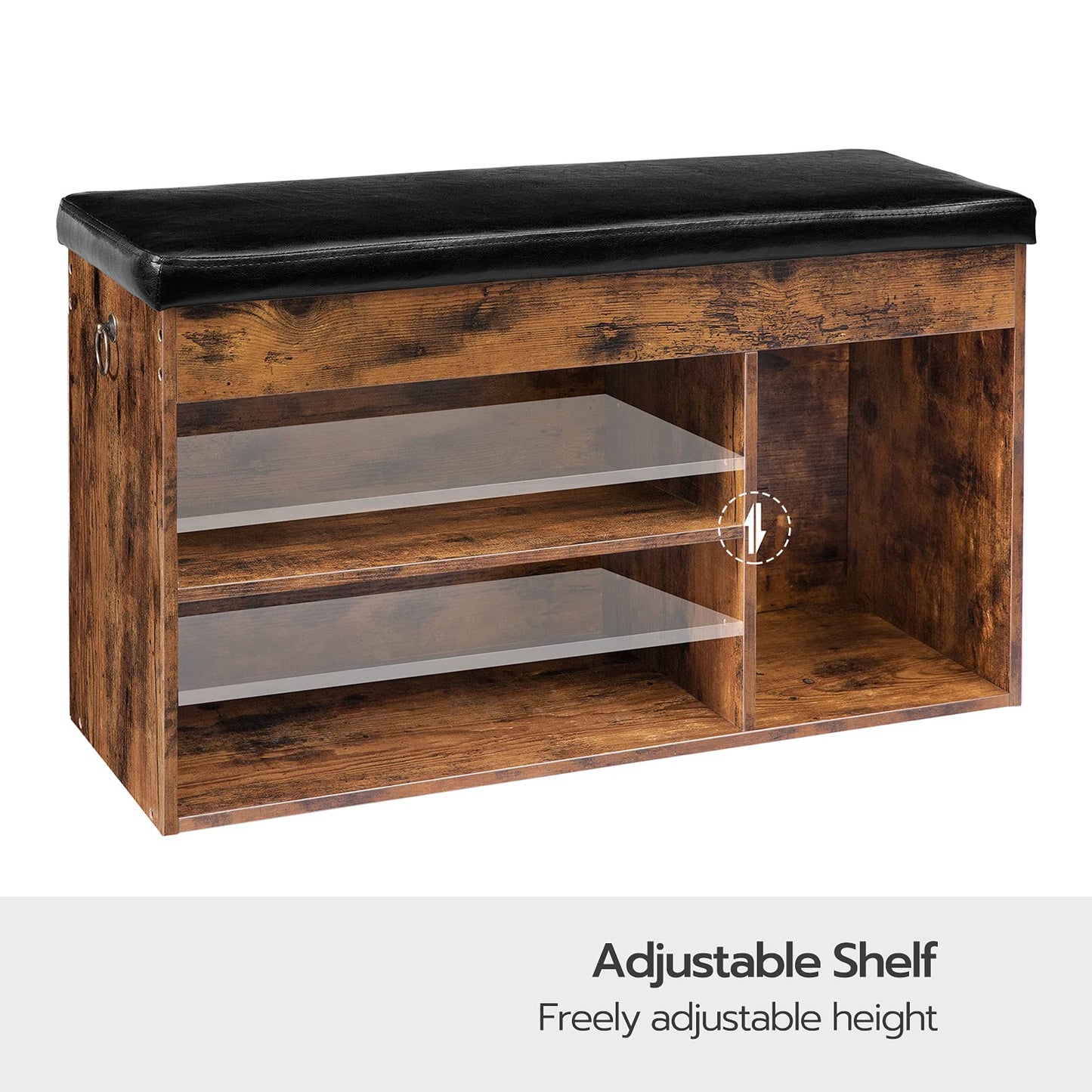 HOOBRO Shoe Storage Bench with Cushion, 32.3'' Entryway Bench with Lift Top Hidden Storage and Adjustable Shelves, Wooden Shoe Rack Bench for Entryway Bedroom, Rustic Brown and Black BF40HX01