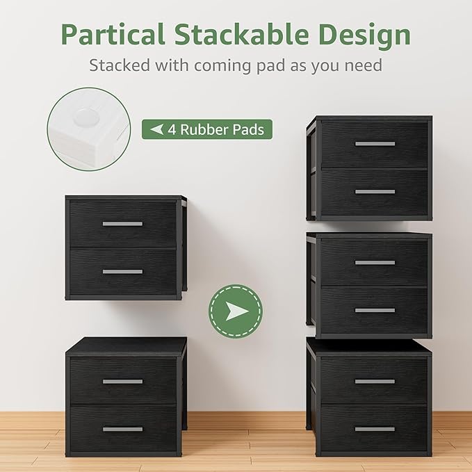 BOLUO Stackable Storage Drawers Narrow Closet Organizers and Storage Fabric Black 2 Drawer Dresser for Bedroom Modern