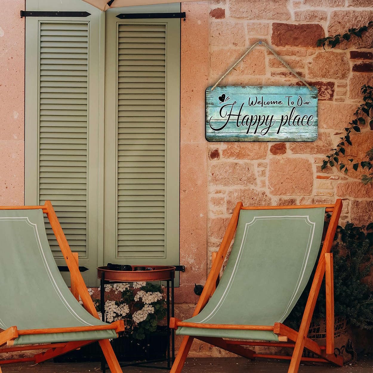 Welcome To Our Happy Place Sign Personalized Front Door Signs For Home Decor Wooden Hanging Sign Beach Signs Patio Wall Decor Summer Wood Porch Sign House Welcome Door Sign 6x12 Inch