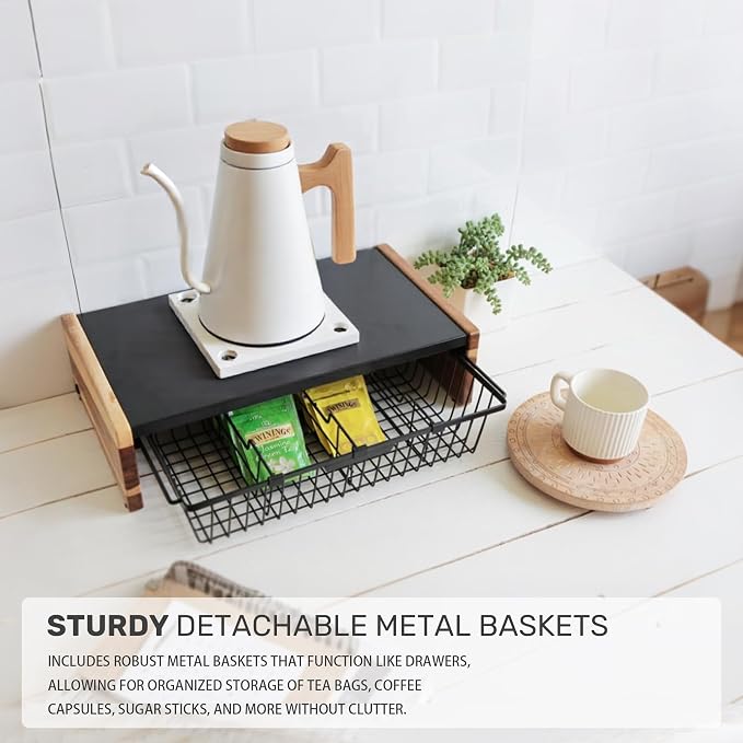 WILDMOS Tea Bag Organizer,Wire Basket Drawer Design for Teabag Holder Container for Countertop,Tea Station Chest Display Container Box for Countertop Kitchen.