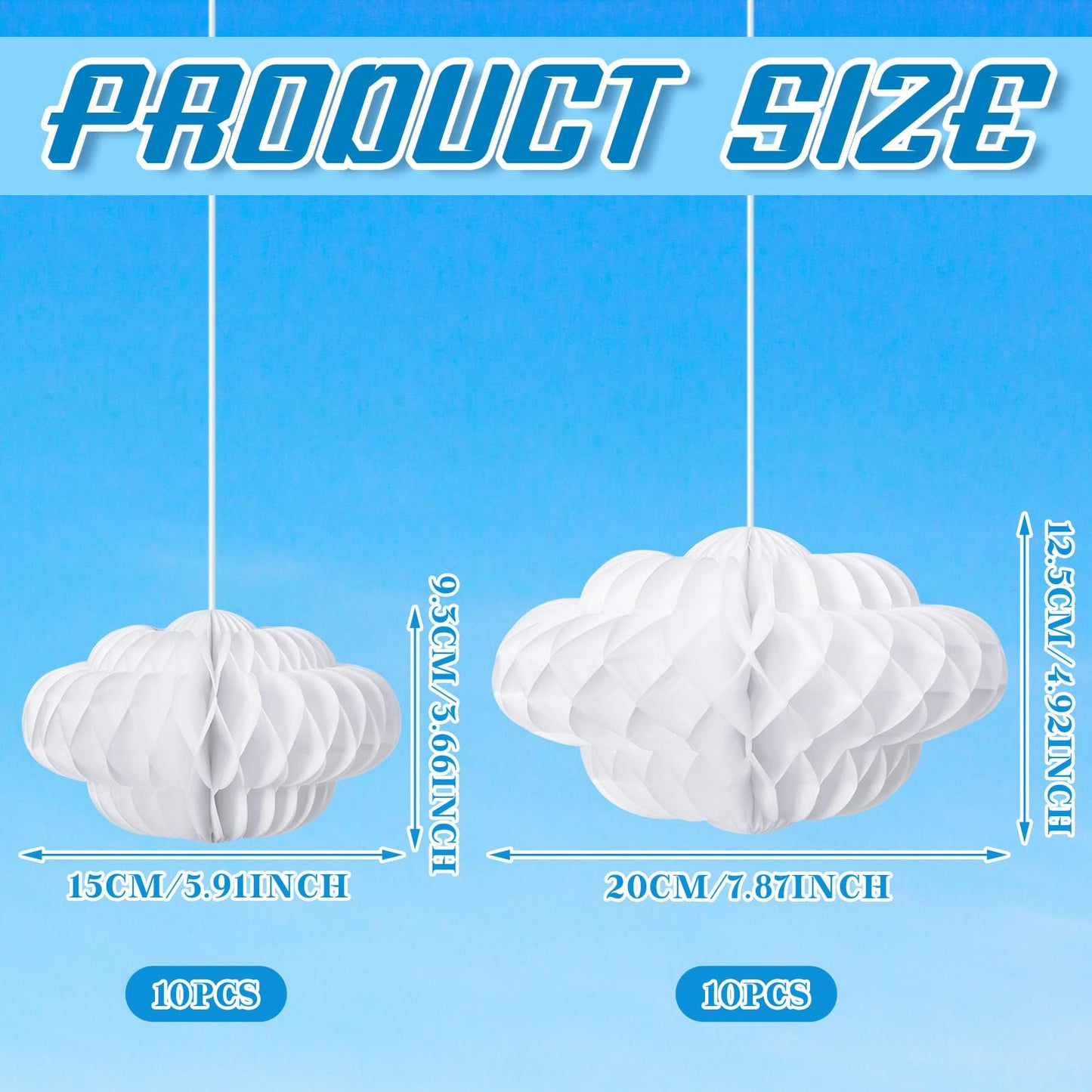 Affrolling 20 Pcs 3D Cloud Decorations Hanging Honeycomb Decor Artificial Cloud Ornaments for Ceiling Art Wedding Birthday Nursery Room Baby Shower Party Decorations (Medium,Classical Style)