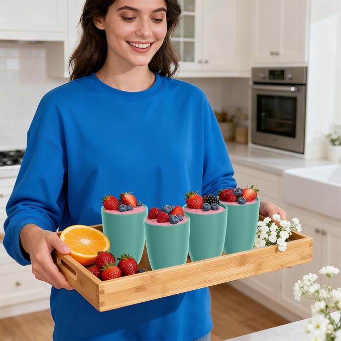 Wheat Straw Plastic Cups Set 6 PCS, 12 OZ Unbreakable Reusable Plastic Cups, Dishwasher Safe Kids Drinking Cups for Indoor and Outdoor Use, Green