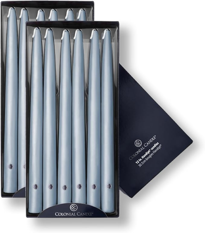 Colonial Candle Unscented Taper Candle, Handipt Collection, Wedgewood, 12 in, Pack of 12 - Up to 10 Hours Burn
