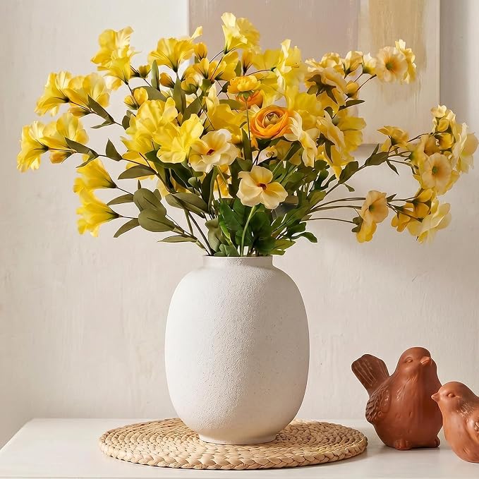 Large White Ceramic Vase, 9.85in Rustic Round Tall Vase for Table Centerpieces, Modern Homes Farmhouse Living Decor (Sandstone White)