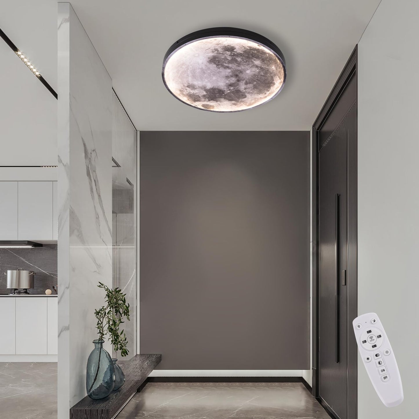 RRDEFSD 3D Moon LED Wall Lamp Modern Art Deco Lighting, Remote Control Lighting with 3 Colors Changing, Acrylic Lamp for Living Room Bedroom (9.5in)