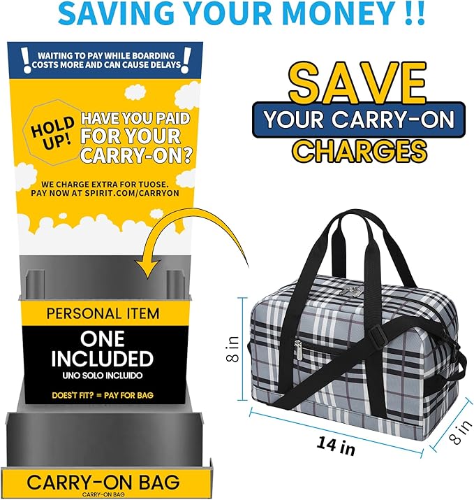 Small Gym Bag 14 inch lightweight Carry On Mini Duffel Bag for Travel Sport - Gray white plaid