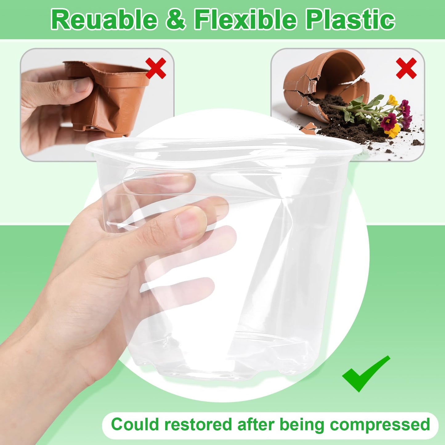 HQAUT 10/8/6/5 Inch Large Clear Nursery Pots with Drainage Holes, 16 Pack Gallon Clear Plastic Pots for Plants, Seedling Starter Pot, Garden Plant Pots for Succulents Flowers