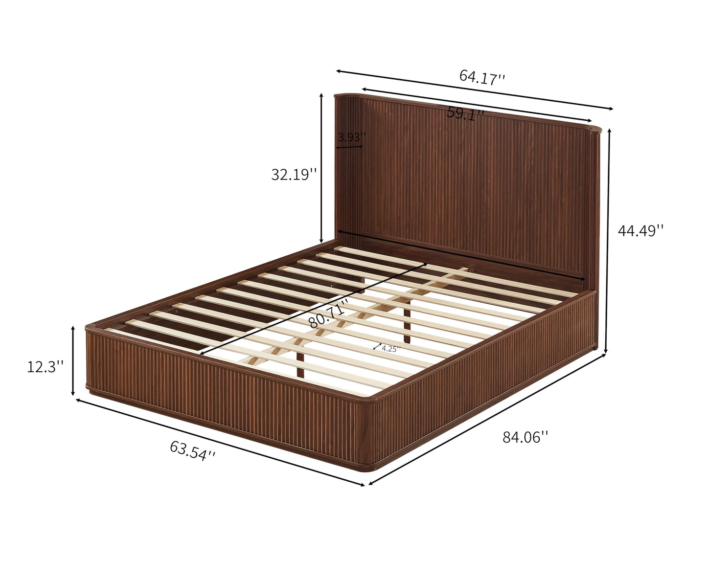 KEIKI Queen Bed Frame with 44" Tall Fluted Headboard, Natural Walnut Platform Bed Frame, Modern Wood Bed Frame with Solid Slats, No Box Spring Needed, Noise-Free, Easy Assembly