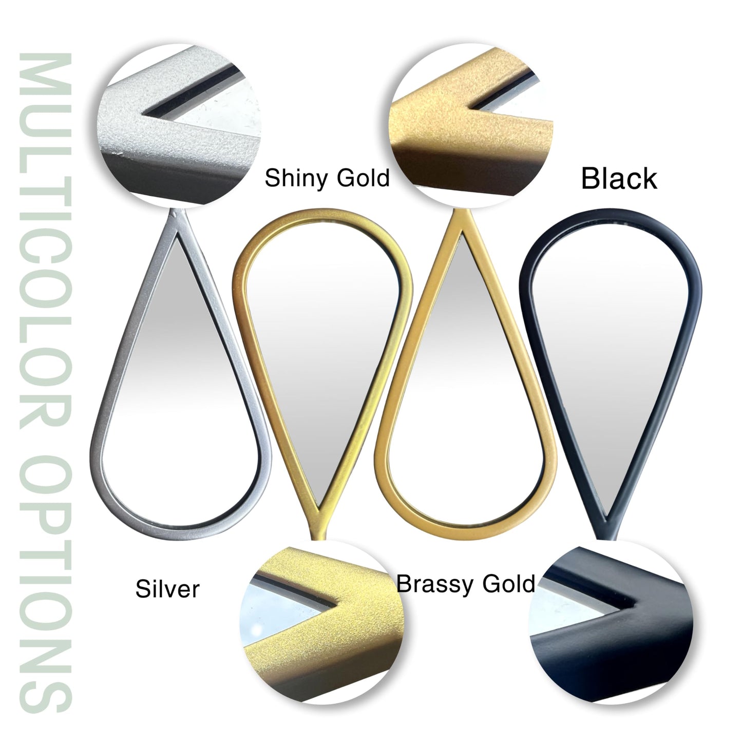 BAODANFU Wall Mirror Decorative Mirrors Mounted Decor Tear Drop Shape Gold for Bedroom Living Room Entryway Bathroom Vanity Brassy Gold Metal Frame, 5-Pack Mirrors Set