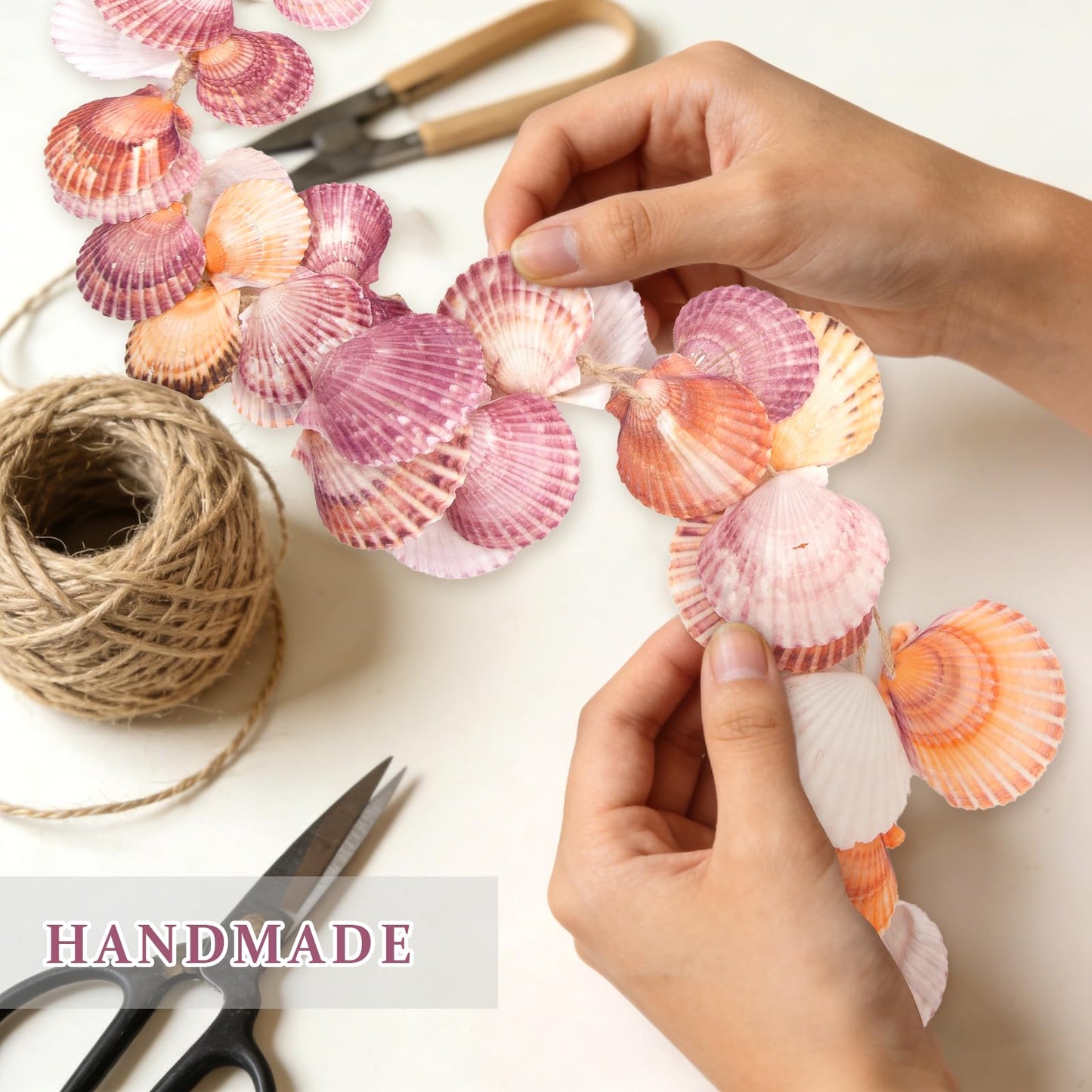 Purple Seashell Garland 32 Inch, Natural Shells Wall Hanging for Beach Home Decor Coastal Bathroom, Nautical Wall Art for Living Room Bedroom, Indoor Outdoor Mermaid Birthday Beach Party Decoration