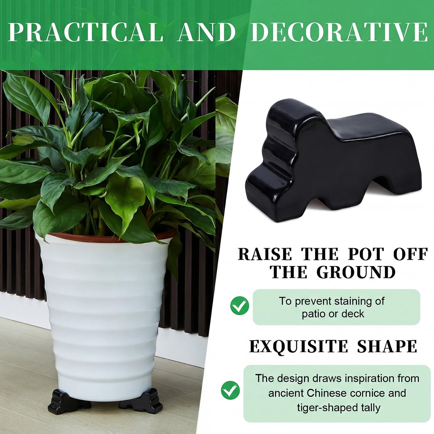 Kigeli 12 Pcs Resin Pot Feet for Outdoor Planters 3 Inch Long 1.5 Inch Tall Flower Handmade Elevator Plant Feet Frost Proof Lifter for 14-20 in Pot (Black)