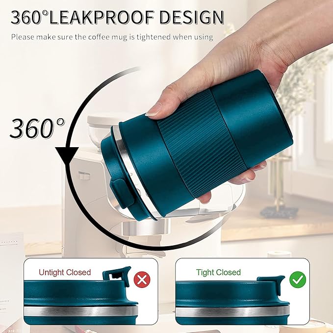 YINBAOGE Insulated Travel Coffee Mug, Spill & Leak Proof, Portable To Go Camping Stainless Steel Coffee Tumbler, Reusable Thermal Coffee Cup with Lid for Hot & Cold Drinks (Blue, 17 OZ)