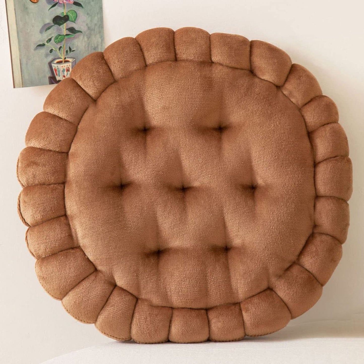 IXITON Biscuit Shaped Meditation Cushion seat Cushion Round Cookie Chair Pad Square Floor Pillow Cushion for Chair Living Room Balcony Office Sofa Yoga 16inch（40cm） (Round, Brown)