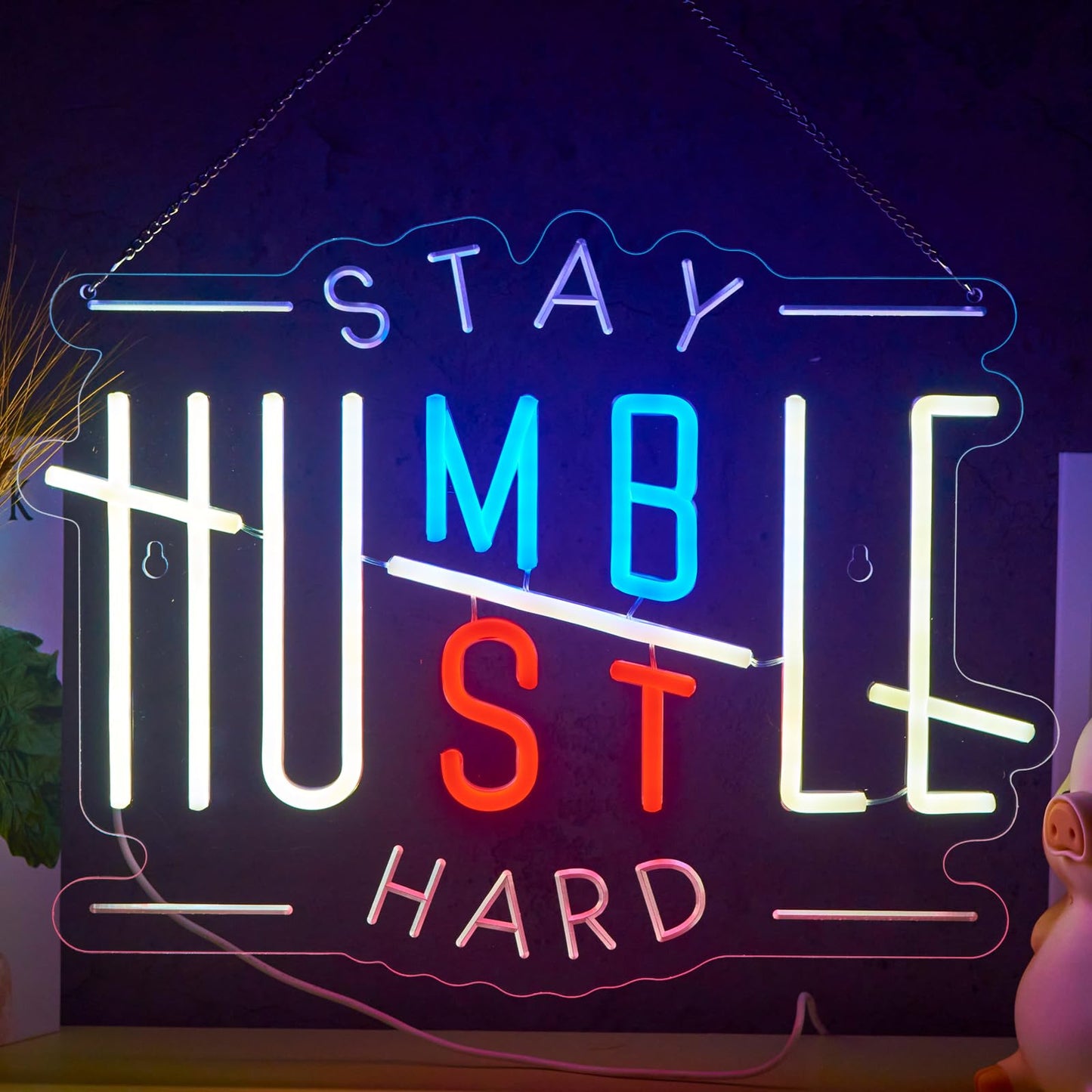 Hustle Neon Sign Humble Neon Sign for Wall Decor Stay Humble Hustle Hard USB Dimmable LED Neon Lights for Boys Girls Room Office Gameroom Men Cave Holiday Birthday Christmas Gift