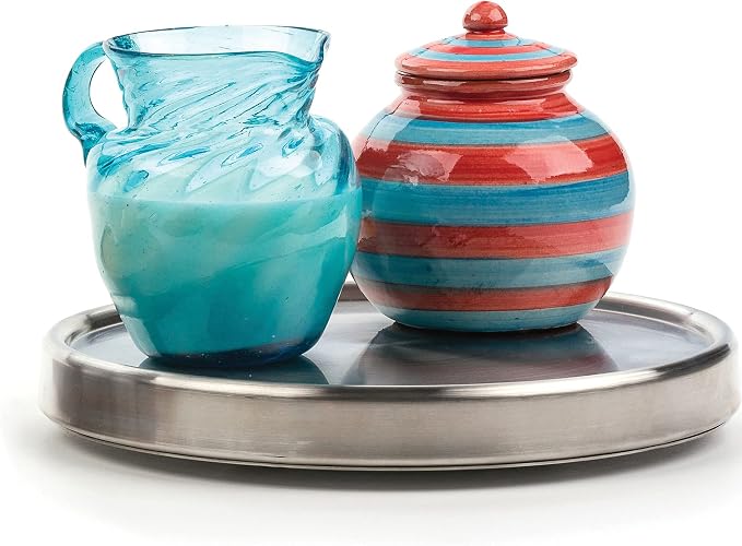 RSVP International Endurance Tool Crock Turntable Lazy Susan, Stainless Steel, 8.25" | Organize Spices & Small Bottles | Spins Easy | Handy in Cabinets or on Counters