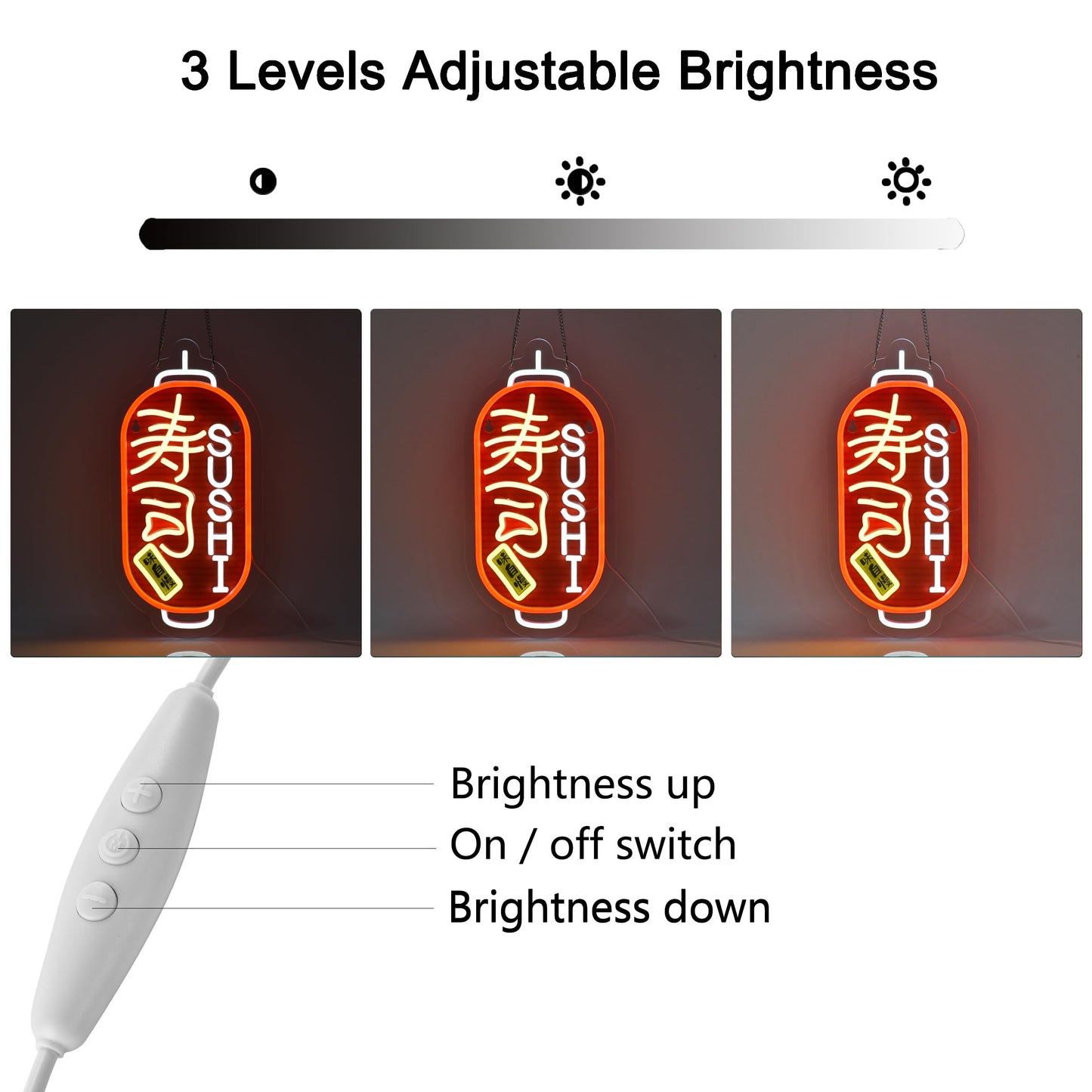 JOMOSPO Japanese Sushi Neon Sign, 寿司Neon Lights Hanging Wall Art Decoration for Japanese Style Restaurant Men Cave Bar Club Shop Store, USB Powered Ultra Bright Dimmable, 16 * 7.8 inches