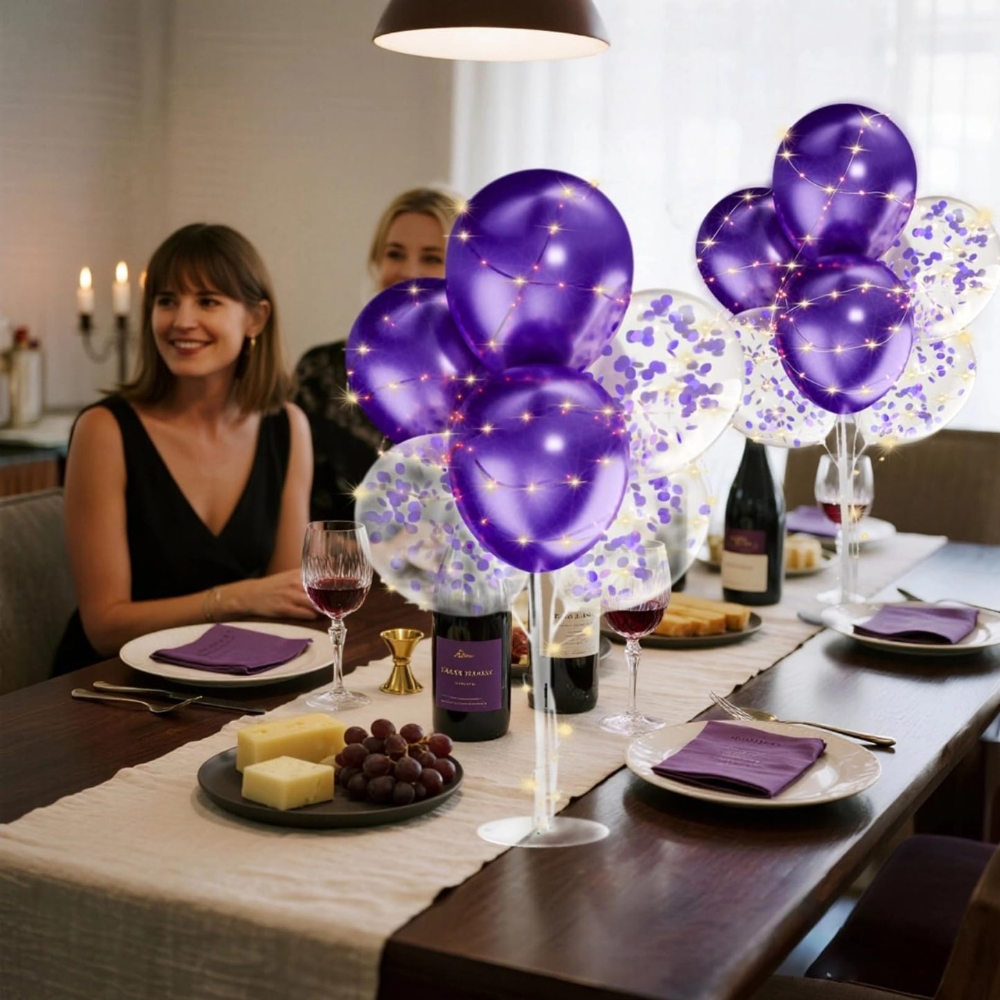 MYZSBRDM 2Set Purple Balloons Stand,Balloons Stands for Table,Purple Balloons Centerpieces for Tables for Birthday,Baby Shower,Wedding,Anniversary Table Party Decorations.（With light string）