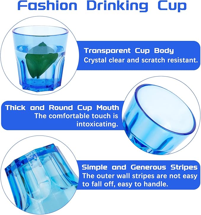 Plastic Drinking Glasses Set of 6, Unbreakable Coloured Water Tumbler, Acrylic Plastic Cups, Reusable Kids Drinking Cups for Children Kitchen Picnic Party Juice Whiskey Wine (6pc-6color-160ml/5.4oz)