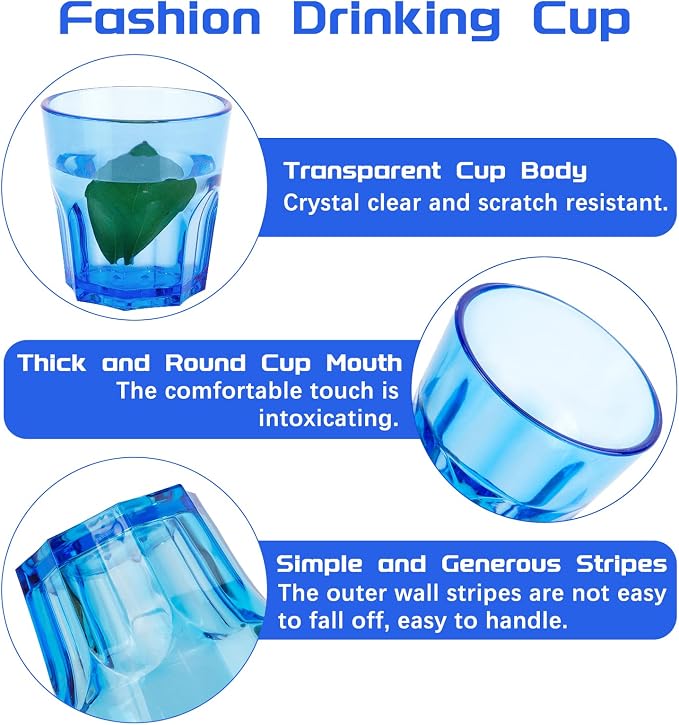 Plastic Drinking Glasses Set of 12, Unbreakable Coloured Water Tumbler, Acrylic Plastic Cups, Reusable Kids Drinking Cups for Children Kitchen Picnic Party Juice Whiskey Wine (12pc-6color-160ml/5.4oz)