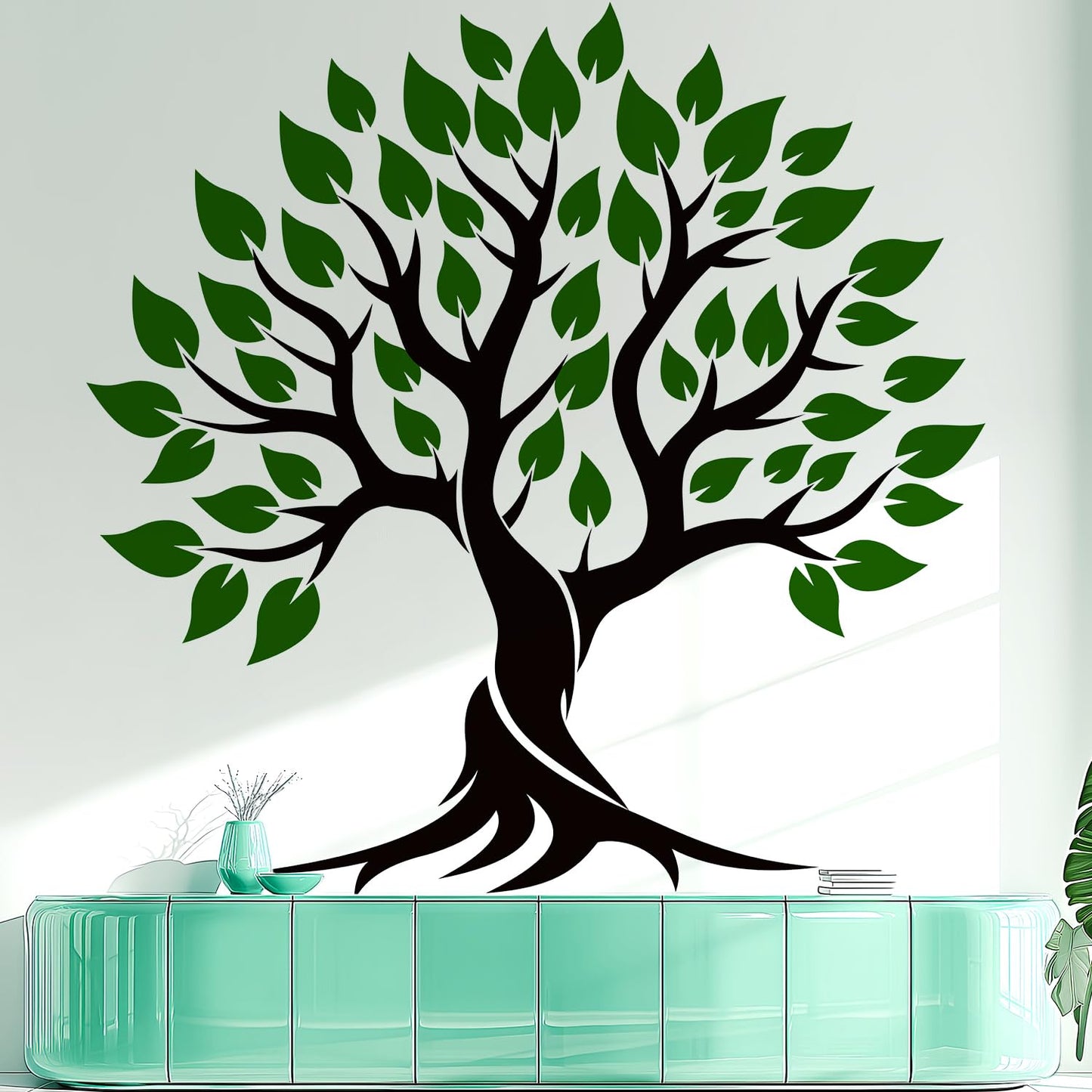 VePret Tree of Life Wall Decals Peel and Stick, Green Tree Wall Stickers, Removable Abstract Tree Home Room Wall Decor Art for Bedroom Living Room Classroom Office, Vinyl, Black and Green