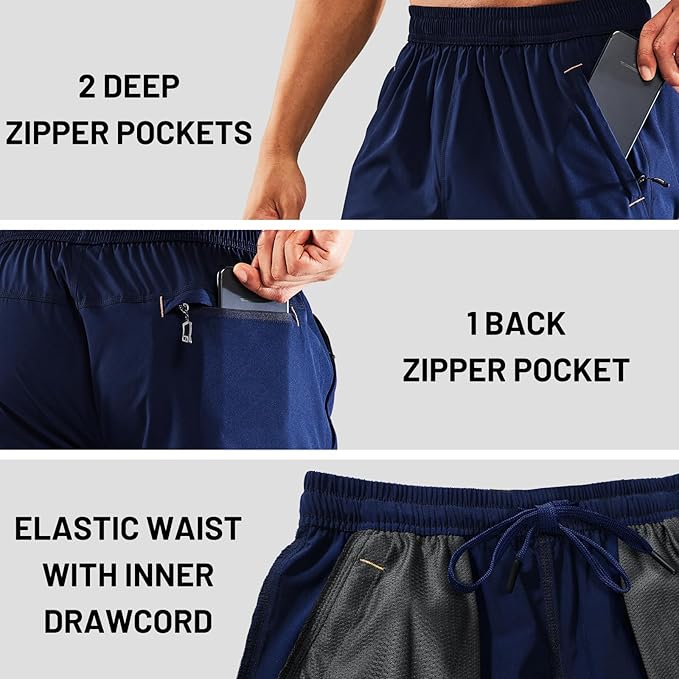 MIER Men's Quick Dry Running Shorts with Zipper Pocket, Elastic Waist Athletic Workout Exercise Fitness Shorts, 7 Inch