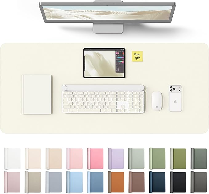 YSAGi Leather Desk Protector, Office Mat, Large Mouse Mat, Non-Slip PU Leather Blotter, Laptop Desk Mat, Waterproof Writing Pad for Office and Home(Cream, 42" x 17.2")