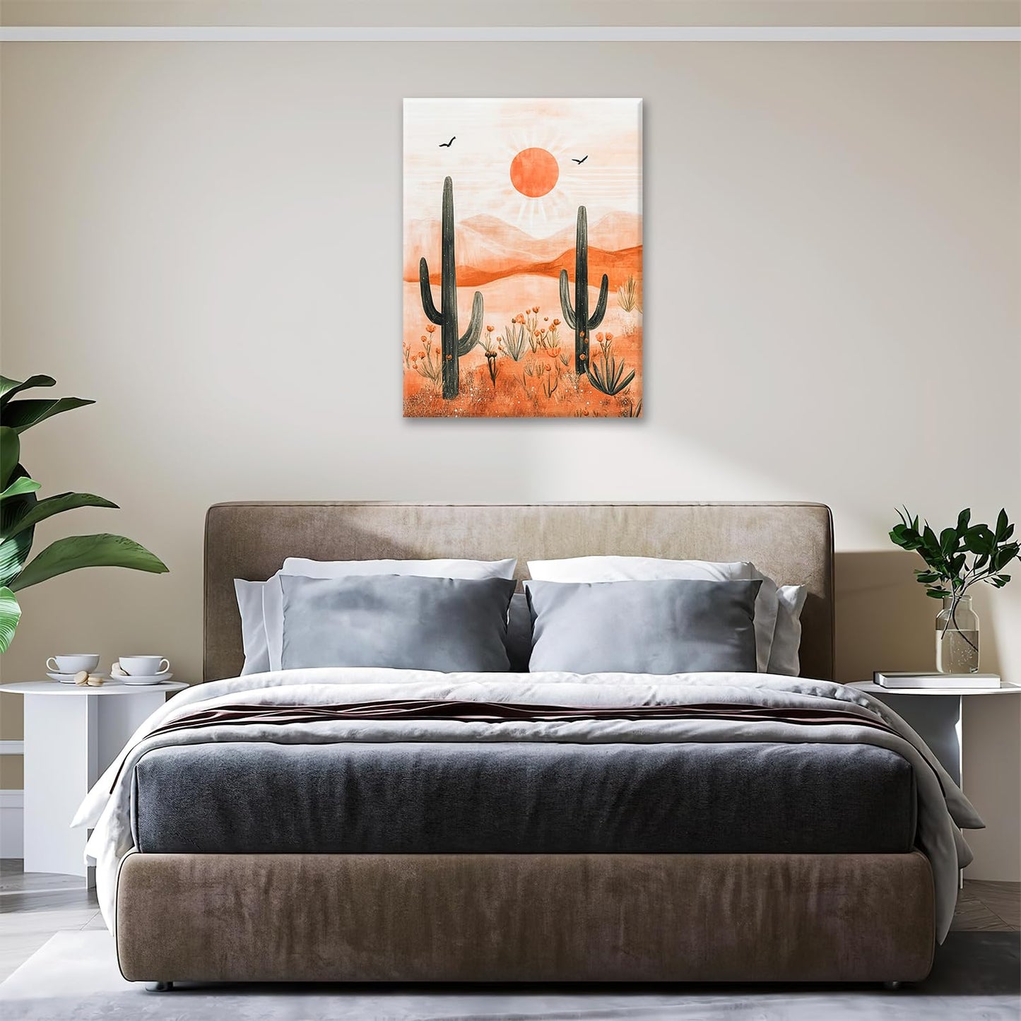 Cactus Desert Boho Canvas Wall Art for Bathroom Living Room Bedroom Office,Succulent Sunset Landscape Pictures Decor Painting Print Home Artwork Framed Decoration 12" x 16"