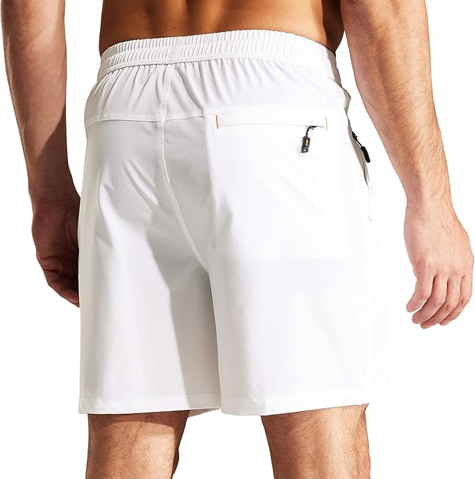 MIER Men's Quick Dry Running Shorts with Zipper Pocket, Elastic Waist Athletic Workout Exercise Fitness Shorts, 7 Inch