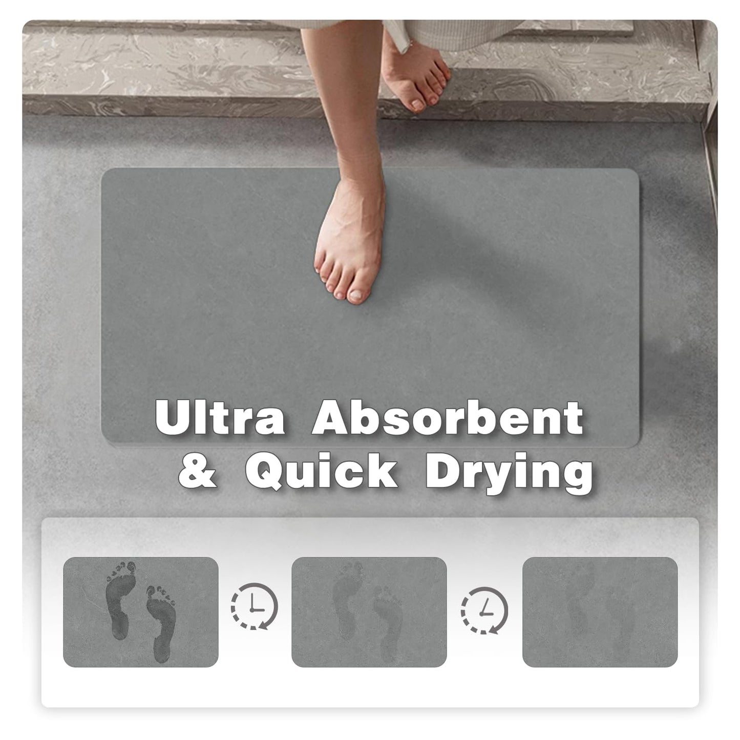 TYUU Bathroom Mat Quick Dry, Bathroom Rugs Non Slip Washable Thin Absorbent Bath Mat Fits Under Door Bathroom Floor Mat Perfect for Bath, Shower, or Sink 16"x24" Light Grey