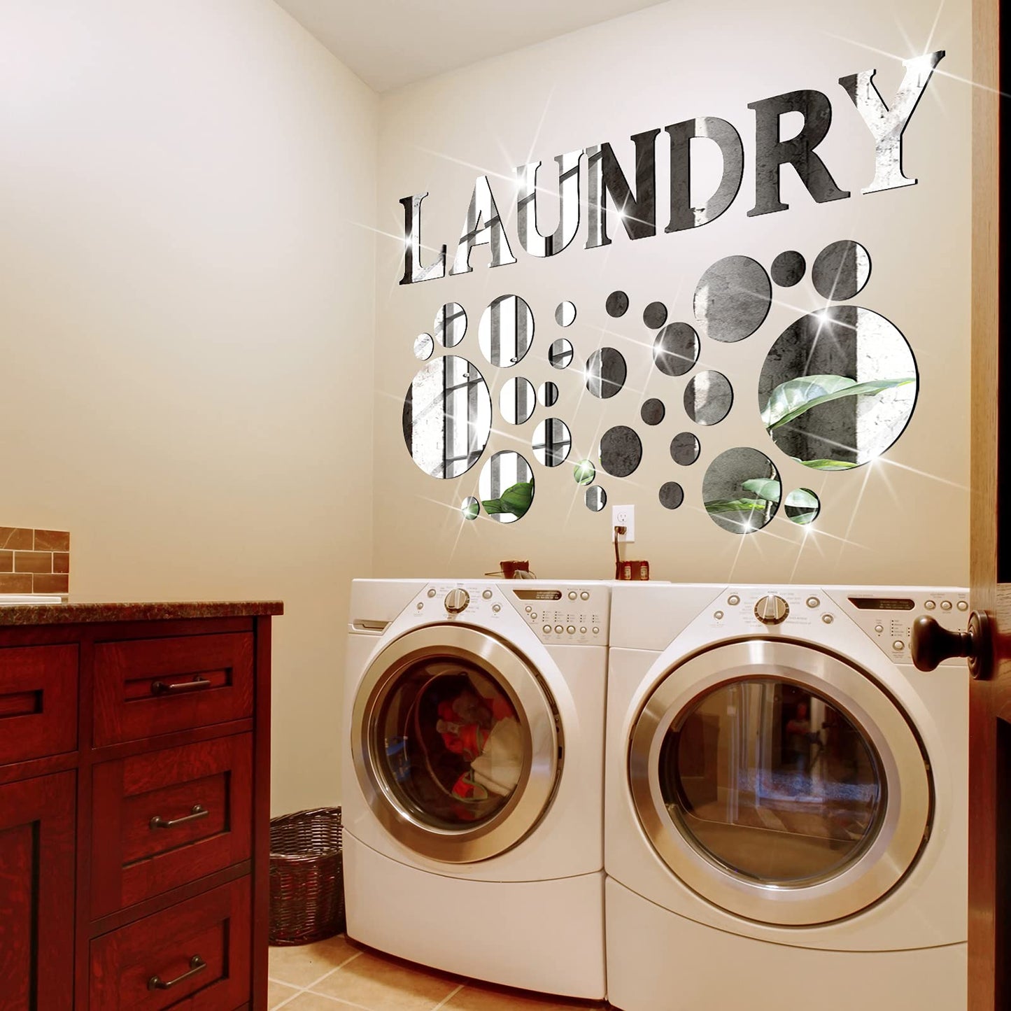 Zonon Laundry Room Mirror Decal Silver 3D Acrylic Mirror Wall Stickers DIY Wall Sticker for Bathroom Home Decorations Supplies(Silver)