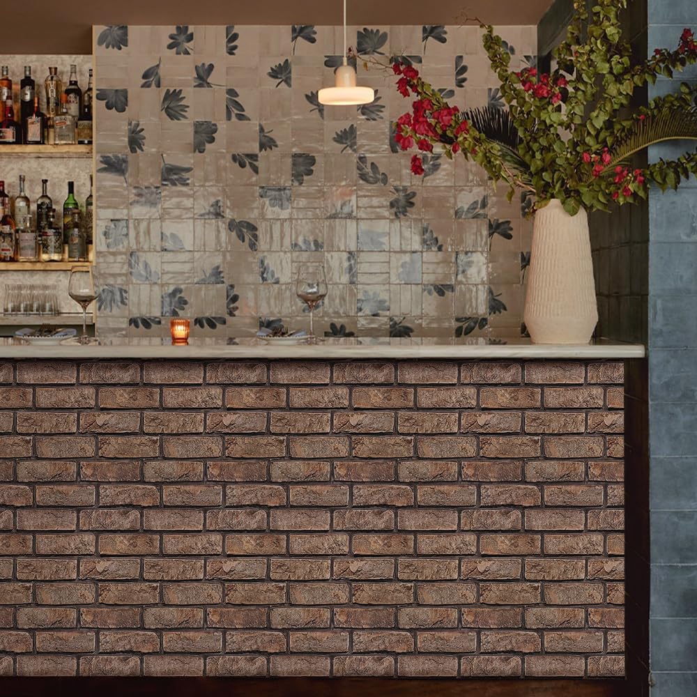 Commomy 3D Faux Brick Wall Panels - 10 pcs 11.8" x 11.8" Small Size Thin PVC Peel and Stick Brick Backsplash Brick Wallpaper Tiles for Kitchen,Living Room,Fireplace,Quick Interior DIY Home Wall Decor