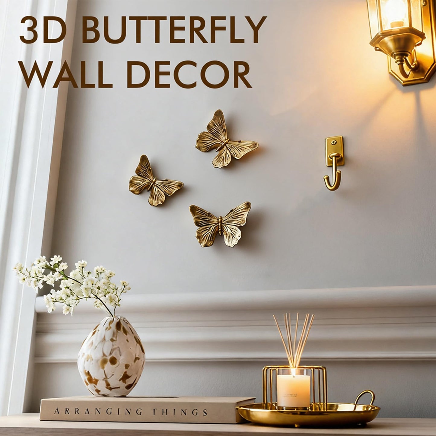GUSFREUD 3D Butterfly Wall Decor Set – Resin Wall Decorations for Living Room, Bedroom, Garden, Yard, Outdoor and Gallery Walls - Antique Copper - Set of 3
