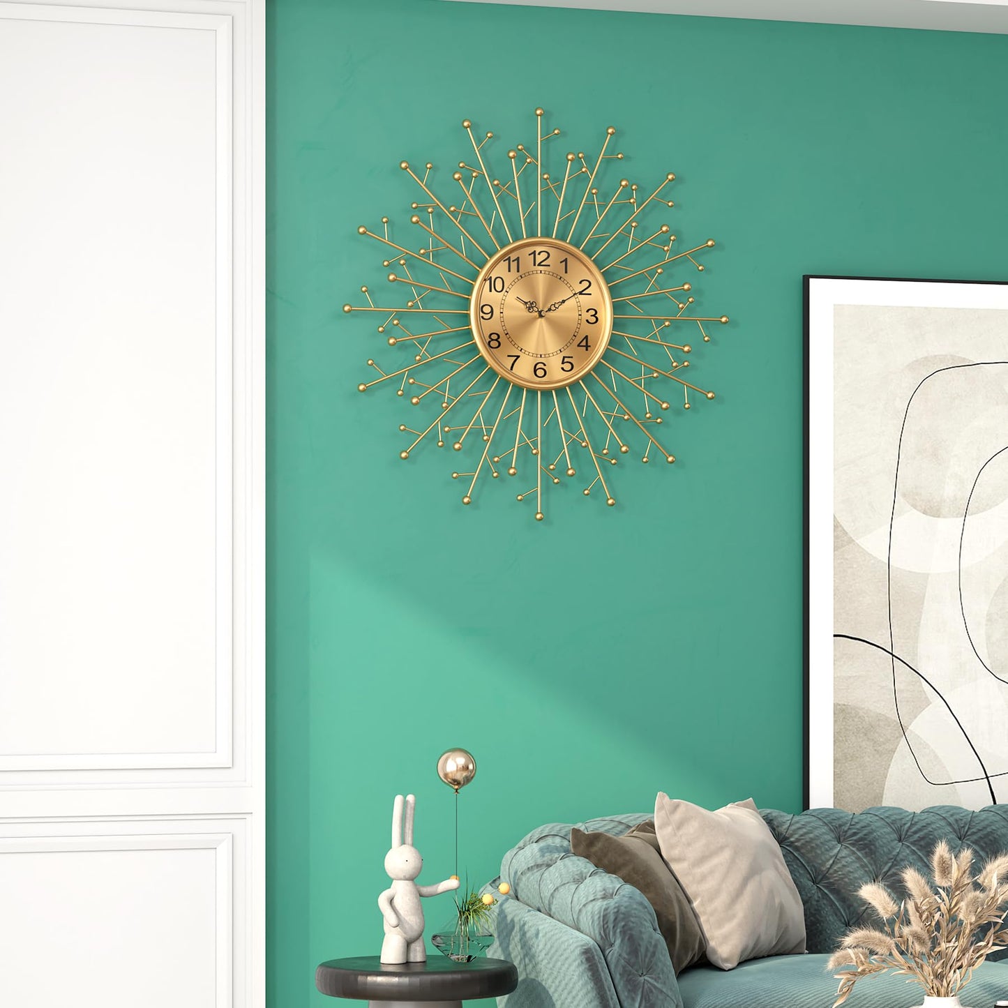 DAYDAYART Large Modern Gold Wall Clock Decorative Mid Century Sunburst Branch Wall Clocks, Minimalism Metal Silent Clock, Luxury Home Gift Decor for Living Room, Bedroom, Dining Room, 24 inch
