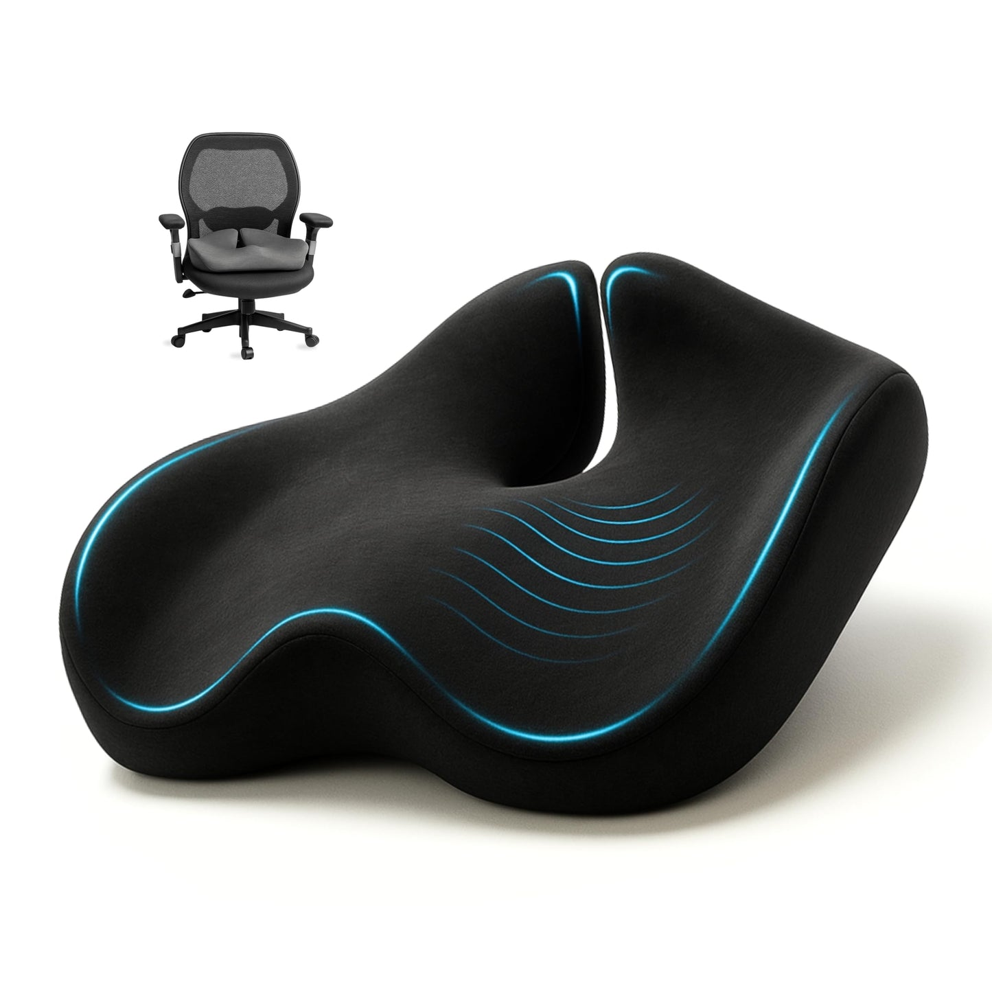 SitCushion Ergonomic Seat Cushion for Sciatica & Tailbone Pain Relief – Extra Large Memory Foam Office Chair Cushion for Long Sitting, Orthopedic Coccyx Cushion for Desk Chair, Car & Wheelchair(Black)