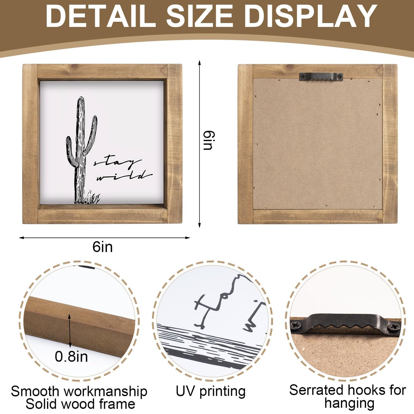 flangairy Western Wall Decor, Cactus Wall Art, Wood Southwest Desert Sign, Southwestern Living Room Aztec Home Farmhouse Table Desk Shelf Boho Decorations