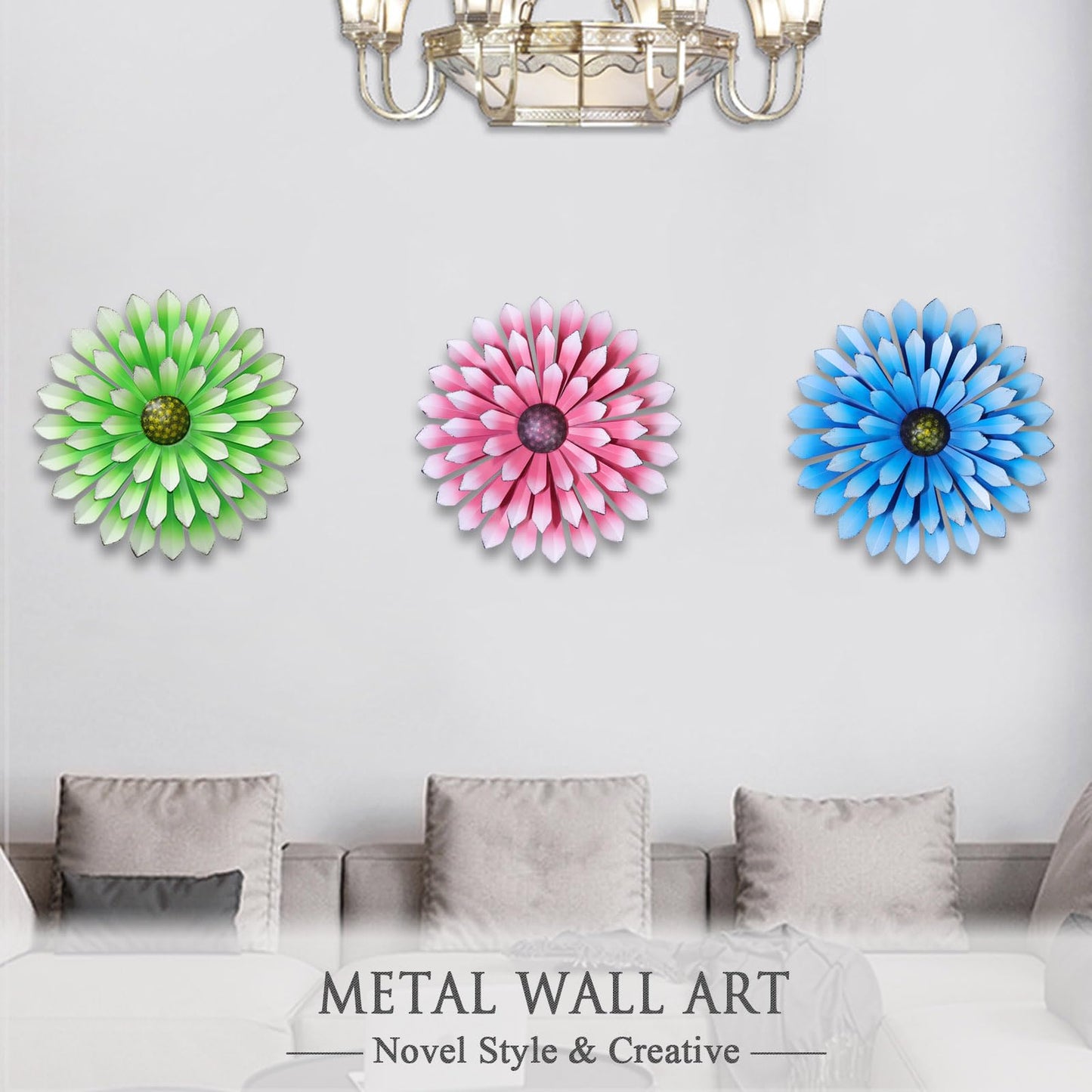 AHYS Metal Flowers Wall Decor Indoor Outdoor Metal Wall Art for Farmhouse Home Living Room Bedroom Bathroom Garden Decor – Pink