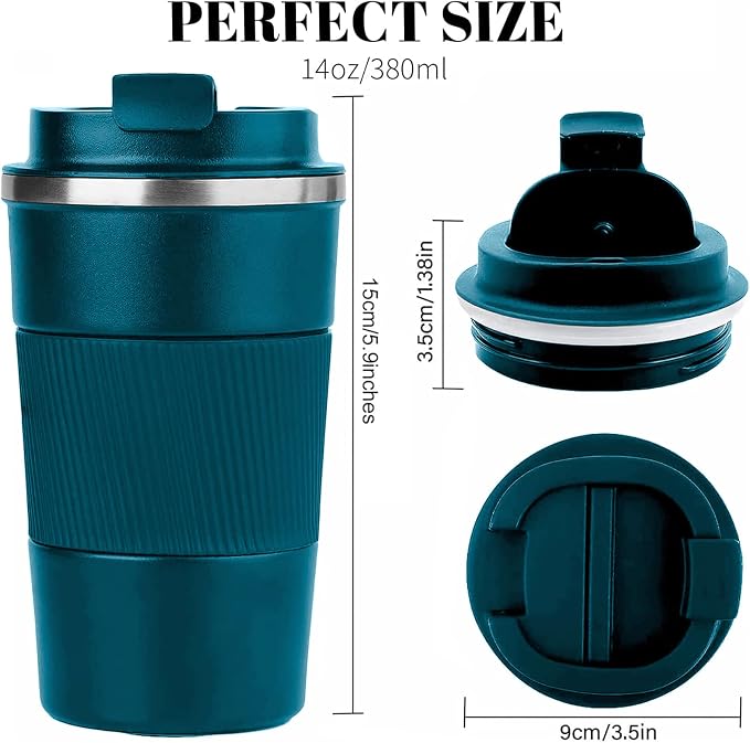 YINBAOGE Insulated Travel Coffee Mug, Spill & Leak Proof, Portable To Go Camping Stainless Steel Coffee Tumbler, Reusable Thermal Coffee Cup with Lid for Hot & Cold Drinks (Blue, 12 OZ)