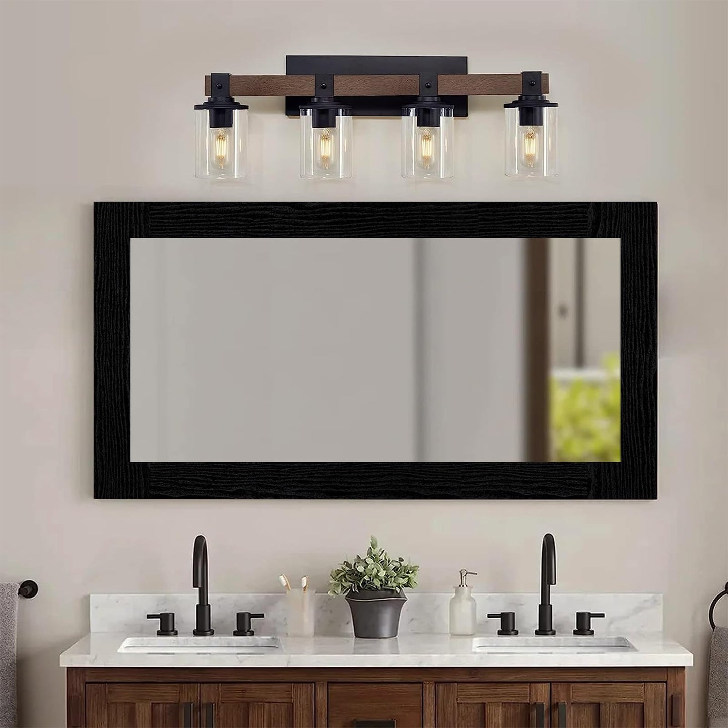 Alened 10M Black Wood Grain Mirror Frame Border Peel and Stick Wallpaper, Removable PVC Waterproof Bathroom Mirror Tape Sticker Trim, Kitchen Wallpaper Self Adhesive Decor Sticker 2" x 393"
