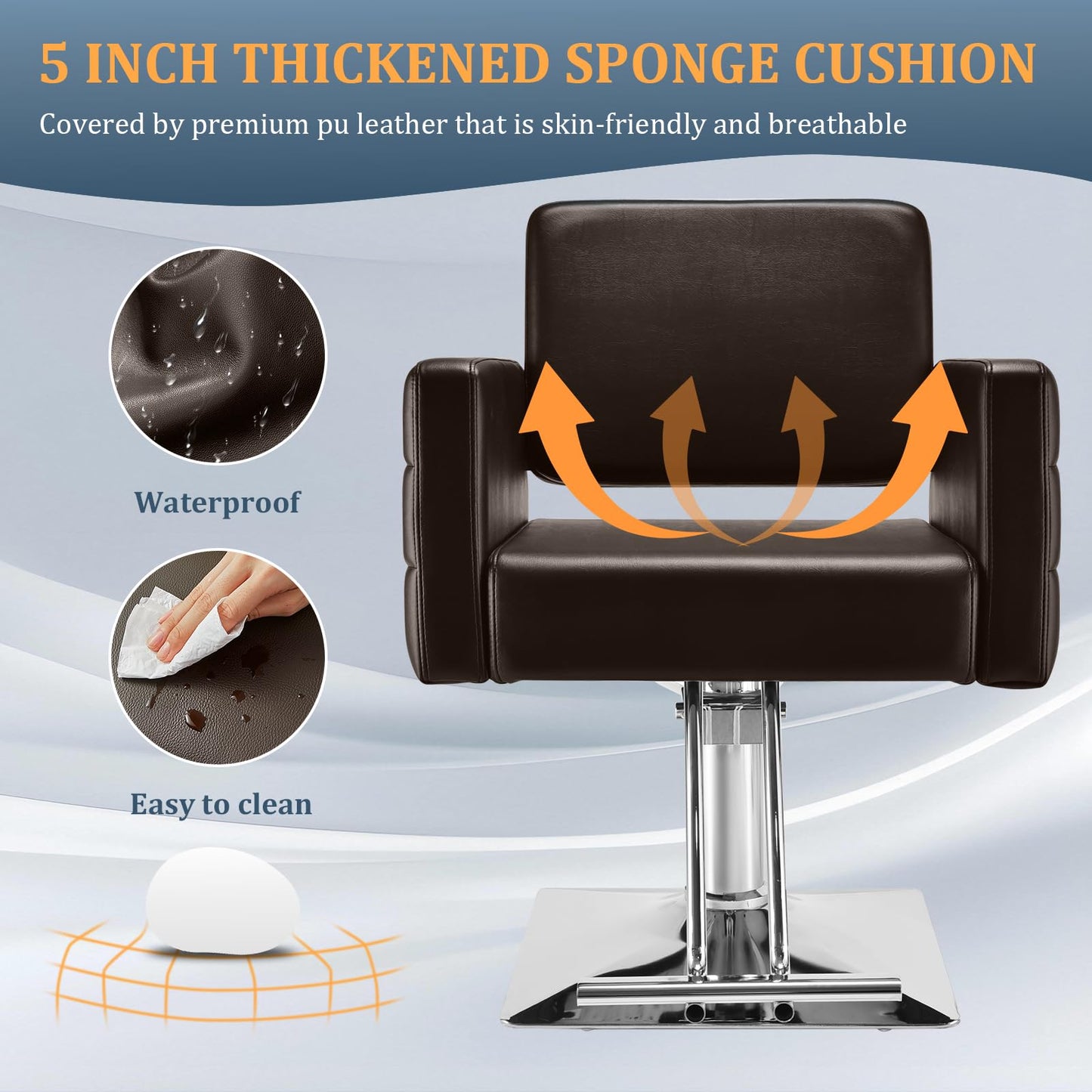 Barber Salon Chair for Barbershop - Load Weight 330 Lbs,Heavy Duty Hydraulic Pump Height Adjustable,360°Swivel with Footrest,Soft Leather with Armrest,Salon Spa,Hair Styling Stylist,Braiding (Brown)